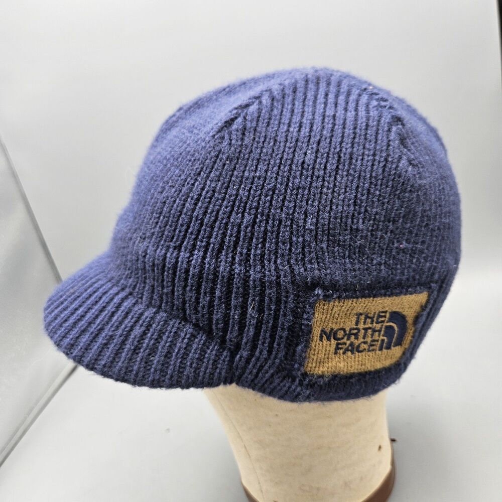 The North Face Youth Beanie Blue  Knit With Brim Logo Patch Winter Hat One Y2k
